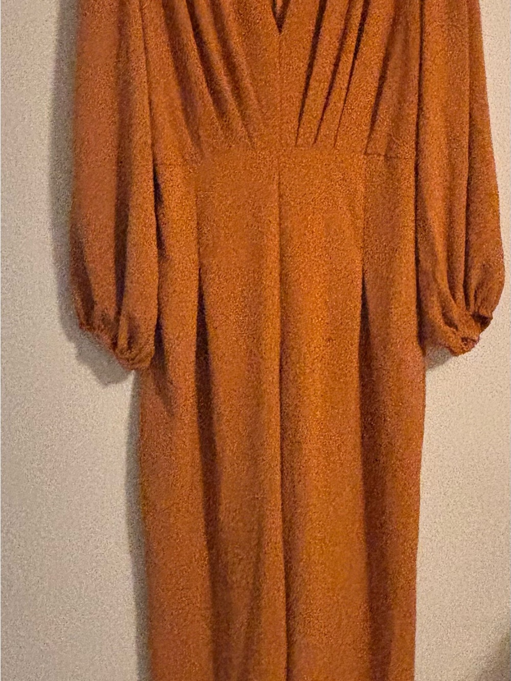 chic Rust Long Sleeve V-Neck Jumpsuit
